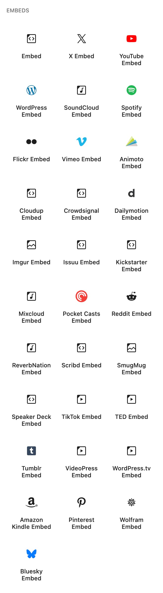 Embed blocks