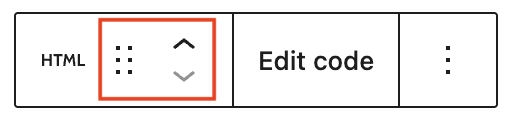 Custom HTML block toolbar with block moving tools highlighted