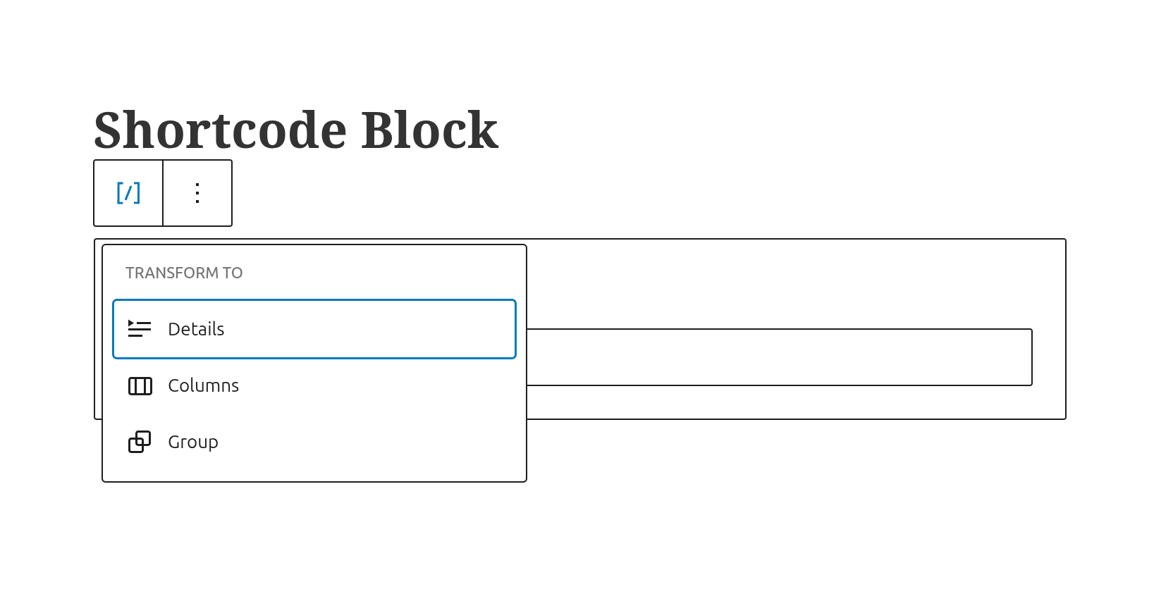 Shortcode Block transform