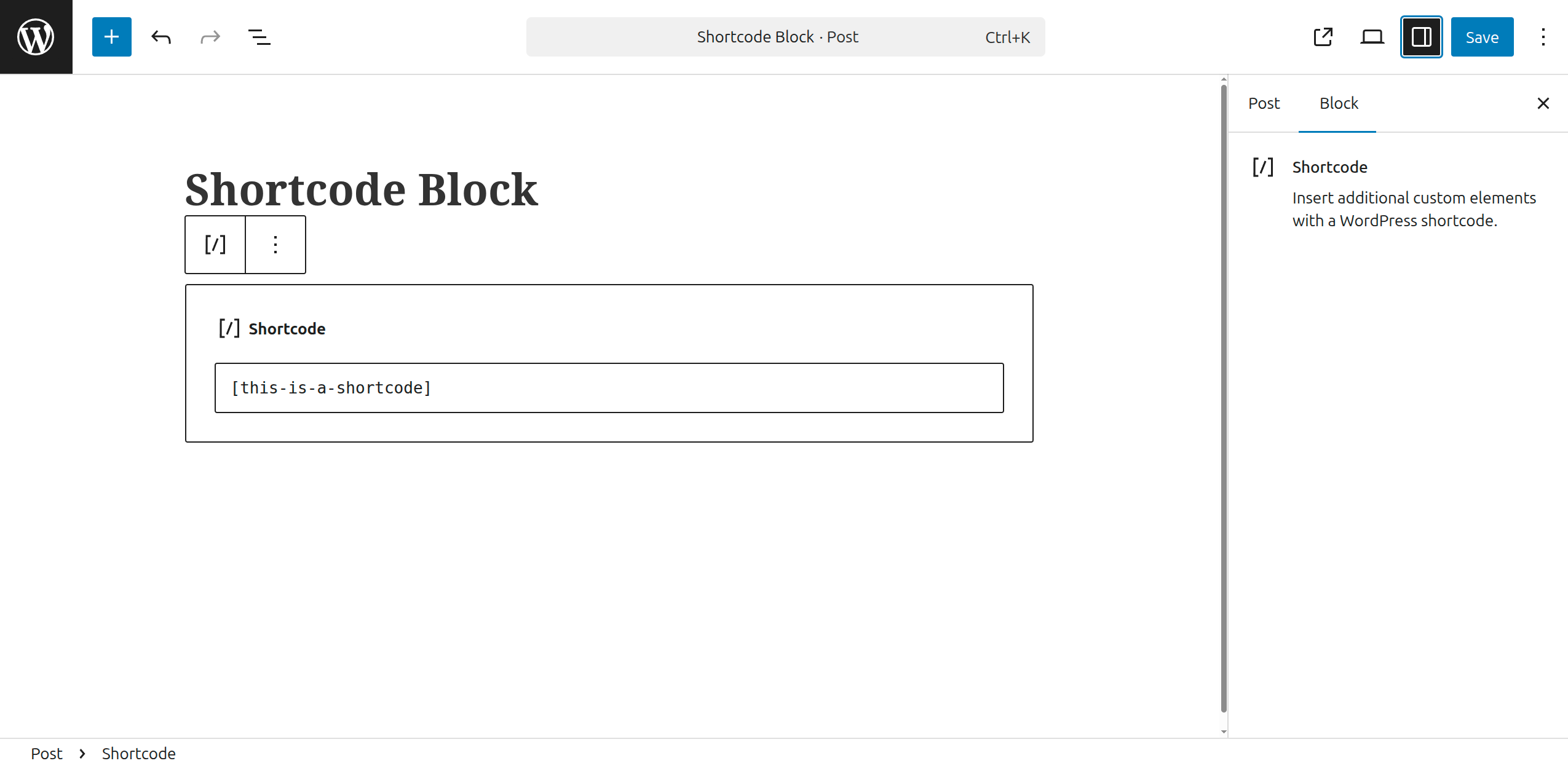 Shortcode Block Editor Sidebar