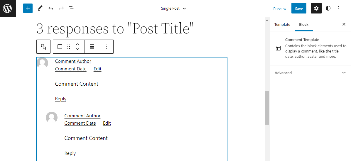 Header Comment Block Sample Comment Template block – Documentation – WordPress.org