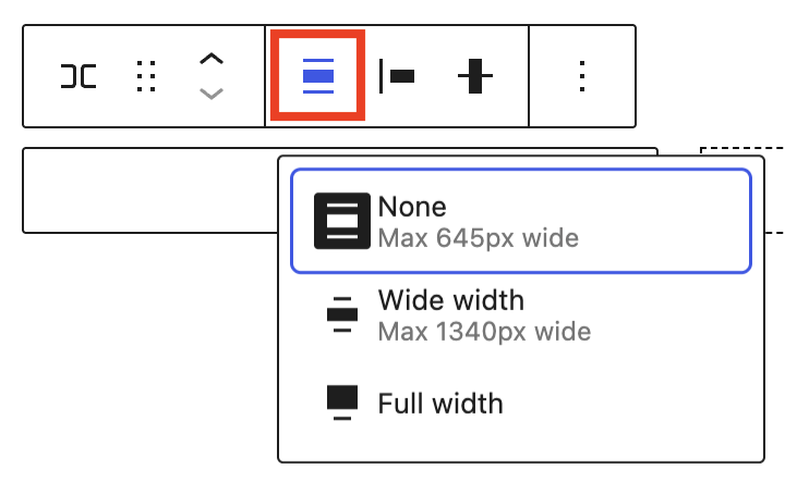 Row block alignment options to change width