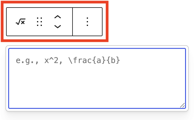 Math block toolbar including transform, move, and more option controls.